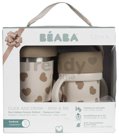 Súprava hrnčekov pre matku a dieťa Mini & Me 2 Stainless Steel Cups Click & Drink BigLove Beaba z nehrdzavejúcej ocele hnedé 2 kusy od 12 mes