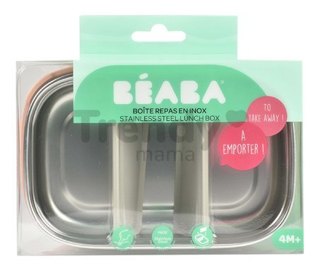 Box na desiatu Stainless Steel Lunch Box Beaba Velvet Grey/Dusty Rose 760 ml z nehrdzavejúcej ocele sivo-ružový