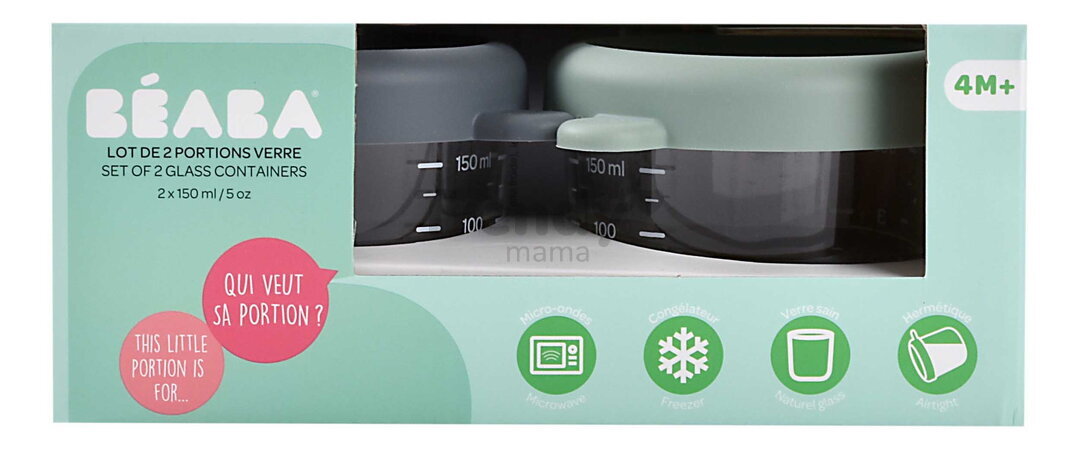 Sada dóz na jedlo Mineral Sage Green Beaba 150 ml 2 kusy z kvalitného skla