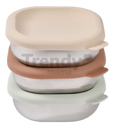 Súprava nerezových dóz na jedlo Multi Use Stainless Steel Meal Boxes Natural Set Beaba so silikónovým viečkom 250 ml 3 kusy od 4 mes