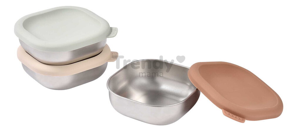 Súprava nerezových dóz na jedlo Multi Use Stainless Steel Meal Boxes Natural Set Beaba so silikónovým viečkom 250 ml 3 kusy od 4 mes