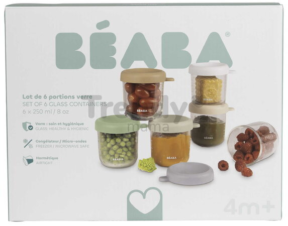 Sada dóz na jedlo Conservative Jars Natural Color Mix Beaba 250 ml 6 kusov z kvalitného skla