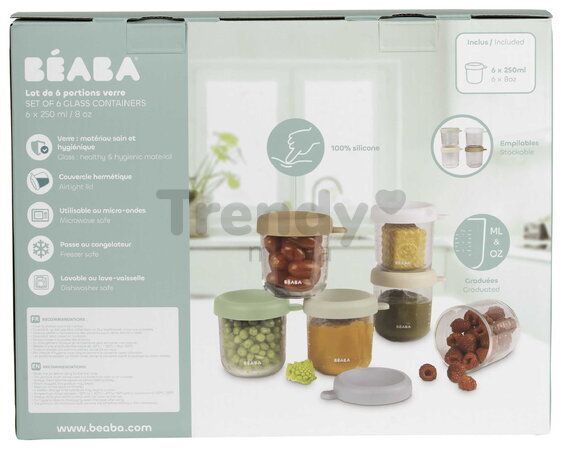 Sada dóz na jedlo Conservative Jars Natural Color Mix Beaba 250 ml 6 kusov z kvalitného skla