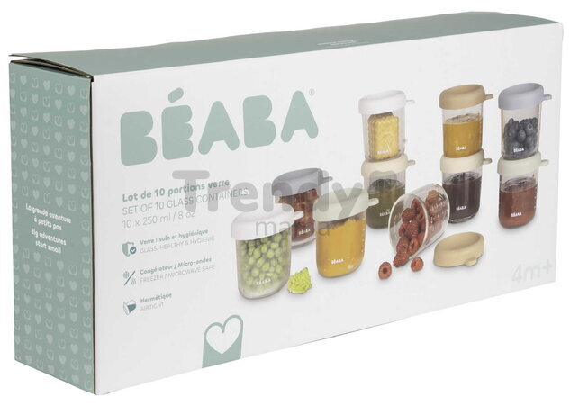 Sada dóz na jedlo Conservative Jars Natural Color Mix Beaba 250 ml 10 kusov z kvalitného skla