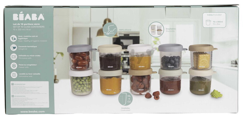Sada dóz na jedlo Conservative Jars Natural Color Mix Beaba 250 ml 10 kusov z kvalitného skla