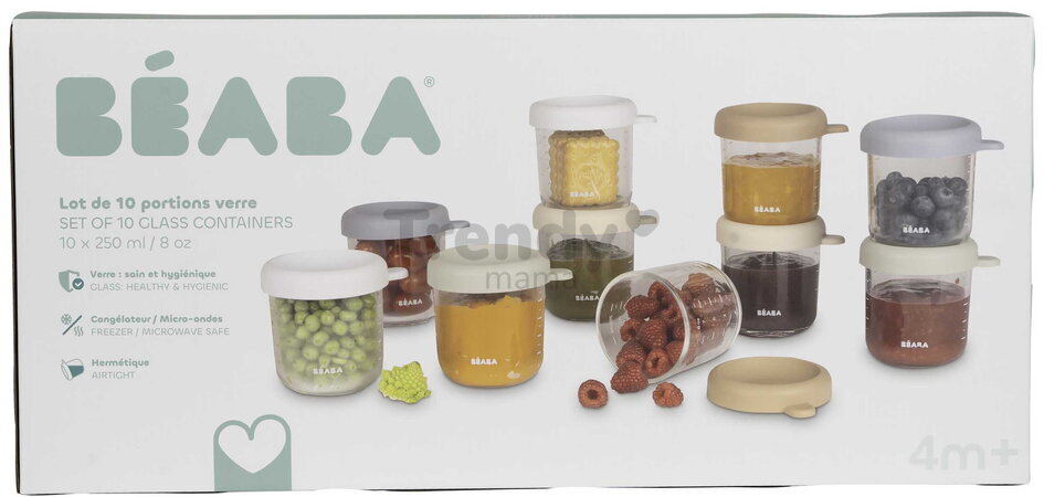 Sada dóz na jedlo Conservative Jars Natural Color Mix Beaba 250 ml 10 kusov z kvalitného skla