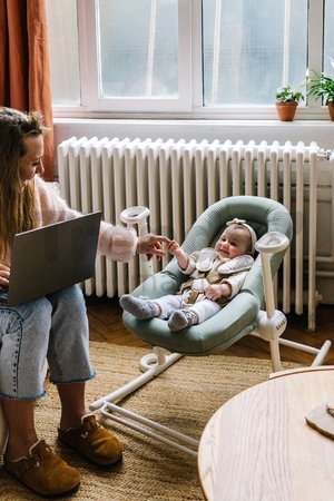 Detské polohovateľné lehátko Up & Down Bouncer IV Beaba Seagrass 4 výšky a 3 pozície sivé od 0 mes
