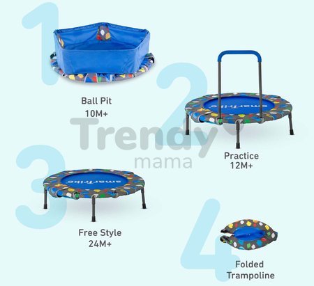 Trampolína Activity Center 3-in-1 smarTrike skladacia okrúhla s obvodom 92 cm s rúčkou bazénom a 100 ks loptičiek od 10 mes