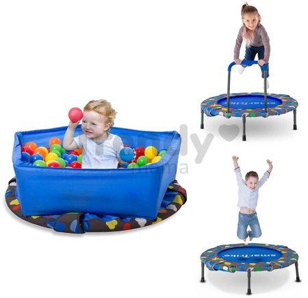 Trampolína Activity Center 3-in-1 smarTrike skladacia okrúhla s obvodom 92 cm s rúčkou bazénom a 100 ks loptičiek od 10 mes