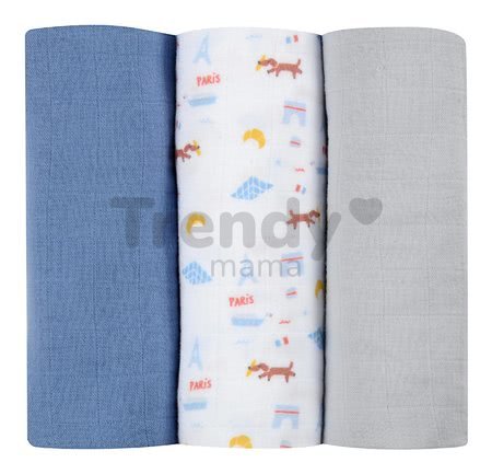 Textilné plienky z bavlneného mušelínu Cotton Muslin Cloths Beaba Paris sada 3 kusov 70*70 cm od 0 mes modré