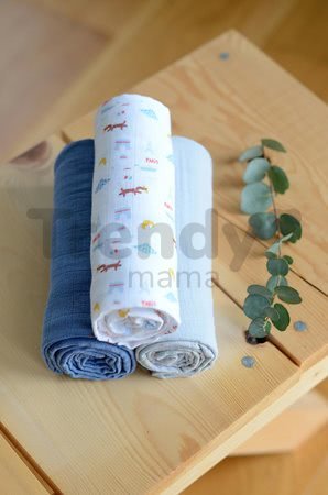 Textilné plienky z bavlneného mušelínu Cotton Muslin Cloths Beaba Paris sada 3 kusov 70*70 cm od 0 mes modré