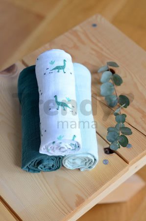 Textilné plienky z bavlneného mušelínu Cotton Muslin Cloths Beaba Jurassique sada 3 kusov 70*70 cm od 0 mes zelené