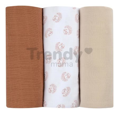 Textilné plienky z bavlneného mušelínu Cotton Muslin Cloths Beaba Herisson sada 3 kusov 70*70 cm od 0 mes hnedé