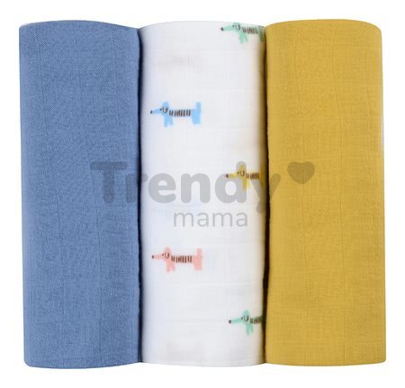 Textilné plienky z bavlneného mušelínu Cotton Muslin Cloths Beaba Teckel sada 3 kusov 70*70 cm od 0 mes modro-béžové
