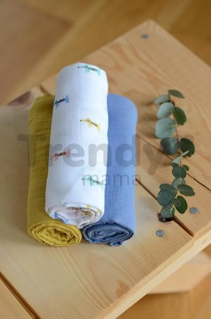 Textilné plienky z bavlneného mušelínu Cotton Muslin Cloths Beaba Teckel sada 3 kusov 70*70 cm od 0 mes modro-béžové