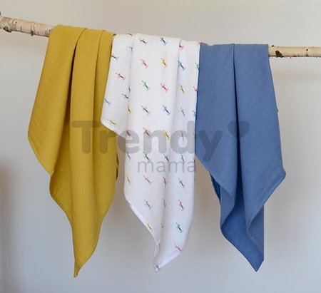 Textilné plienky z bavlneného mušelínu Cotton Muslin Cloths Beaba Teckel sada 3 kusov 70*70 cm od 0 mes modro-béžové