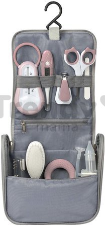 Toaletné potreby pre bábätko Hanging Toiletry Pouch Beaba v závesnej taštičke s 9 doplnkami ružová