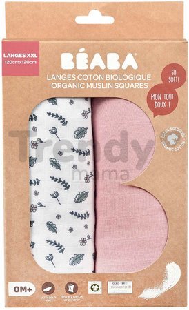 Textilné plienky z bavlneného mušelínu Bolte 2 Swadlles 120 cm Beaba Old Pink/Floral Campaign sada 2 kusov od 0 mes