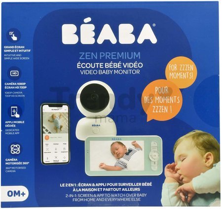 Elektronická opatrovateľka Video Baby Monitor Zen Premium Beaba 2v1 s 360 stupňovou rotáciou 1080 FULL HD s infračerveným nočným videním