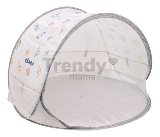 Plážový stan pre deti Breezy Anti UV Tent Clay Earth Beaba s 360° ventiláciou a ochranou proti piesku a hmyzu 120*85 cm béžový so vzorom od 0-36 mes