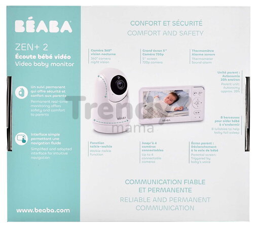 Elektronická opatrovateľka Video Baby Monitor Zen+ 2 Beaba 2v1 s 360° panoramatickou kamerou a infračerveným nočným videním