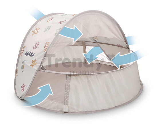 Plážový stan pre deti Breezynest Anti UV Tent Clay Earth Beaba s 360° ventiláciou a ochranou proti piesku a hmyzu béžový od 0-24 mes