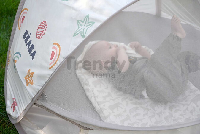 Plážový stan pre deti Breezynest Anti UV Tent Clay Earth Beaba s 360° ventiláciou a ochranou proti piesku a hmyzu béžový od 0-24 mes
