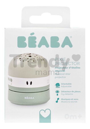 Nočný projektor hviezdnej oblody Pixie Projector Sage Green Beaba s hudbou a zvukmi a so senzorom plaču zelený od 0 mes BE930404