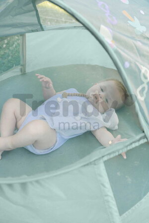 Plážový stan pre deti Breezynest Anti UV Tent Lichen Beaba s 360° ventiláciou a ochranou proti piesku a hmyzu sivý od 0-24 mes