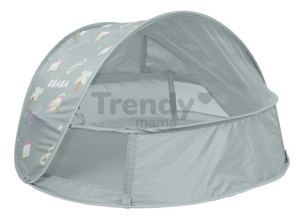Plážový stan pre deti Breezynest Anti UV Tent Lichen Beaba s 360° ventiláciou a ochranou proti piesku a hmyzu sivý od 0-24 mes