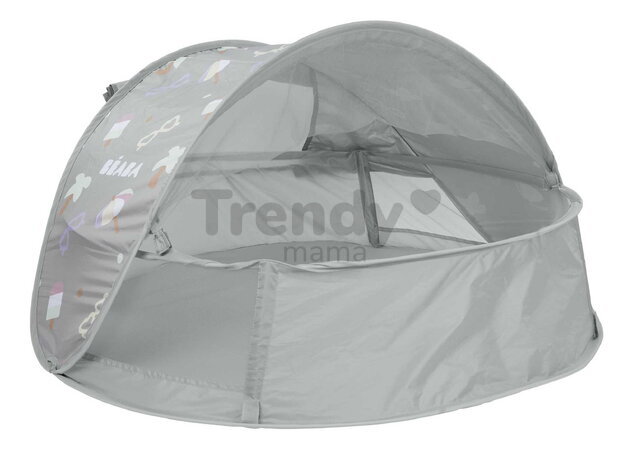 Plážový stan pre deti Breezynest Anti UV Tent Lichen Beaba s 360° ventiláciou a ochranou proti piesku a hmyzu sivý od 0-24 mes