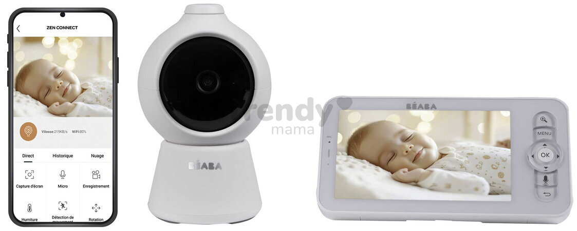 Elektronická opatrovateľka Video Baby Monitor Zen Smart AI White Beaba s 360° kamerou a umelou inteligenciou BE930428