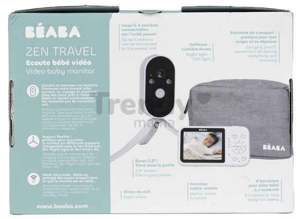 Cestovná elektronická opatrovateľka Video Baby Monitor Zen Travel White Beaba prenosná bez potreby Wi-Fi