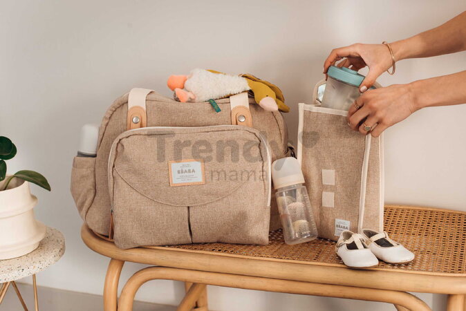 Prebaľovacia taška ku kočíku Geneva II Changing Bag Eco Clay Beaba s prebaľovacou podložkou béžová