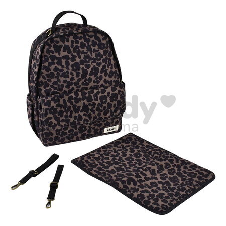 Prebaľovací batoh Tokyo Backpack Leopard Beaba s prebaľovacou podložkou a popruhmi ku kočíku s leopardím vzorom