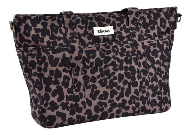 Prebaľovacia taška ku kočíku Madrid Changing Bag Leopard Beaba s prebaľovacou podložkou a popruhmi ku kočíku s leopardím vzorom
