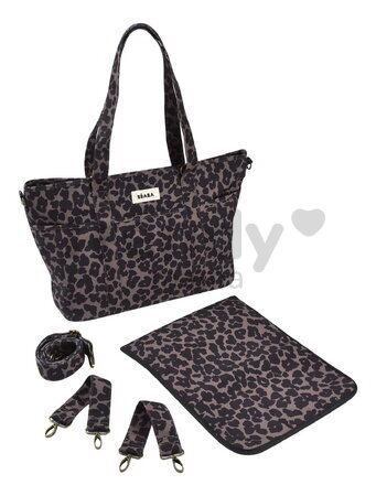 Prebaľovacia taška ku kočíku Madrid Changing Bag Leopard Beaba s prebaľovacou podložkou a popruhmi ku kočíku s leopardím vzorom