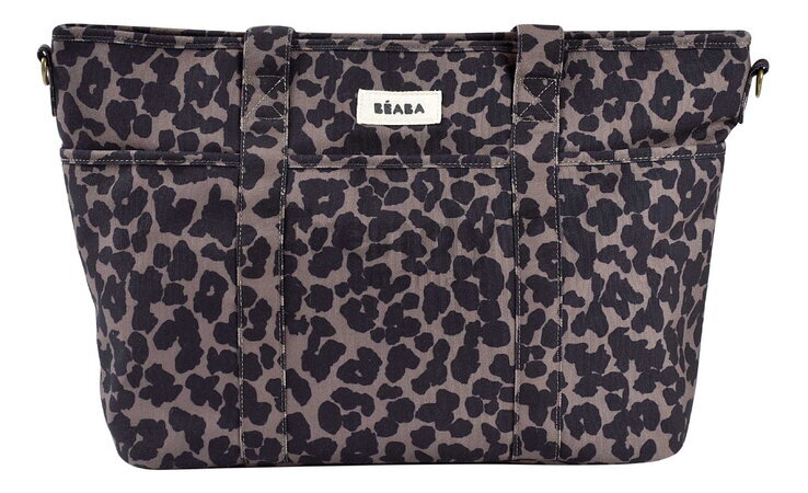 Prebaľovacia taška ku kočíku Madrid Changing Bag Leopard Beaba s prebaľovacou podložkou a popruhmi ku kočíku s leopardím vzorom