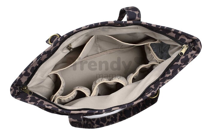 Prebaľovacia taška ku kočíku Madrid Changing Bag Leopard Beaba s prebaľovacou podložkou a popruhmi ku kočíku s leopardím vzorom