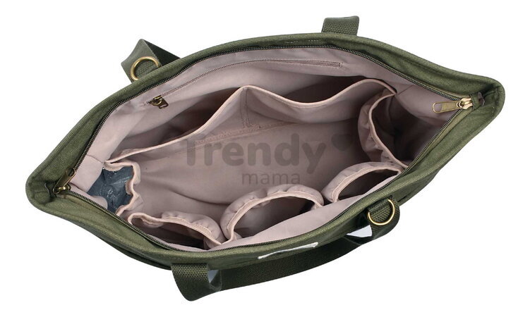 Prebaľovacia taška ku kočíku Madrid Changing Bag Lichen Beaba s prebaľovacou podložkou a popruhmi ku kočíku zelená