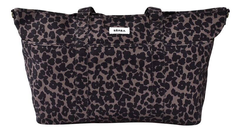 Prebaľovacia taška ku kočíku Madrid Changing Bag XXL Leopard Beaba s prebaľovacou podložkou a popruhmi ku kočíku s leopardím vzorom