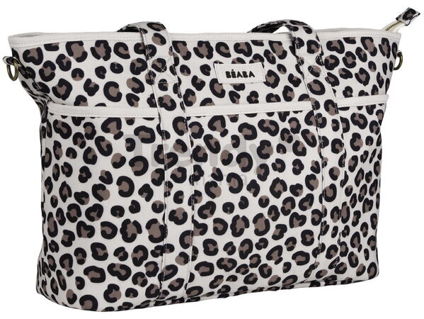 Prebaľovacia taška ku kočíku Madrid Bag Leopard Clay Beaba s prebaľovacou podložkou a popruhmi ku kočíku leopardí vzor