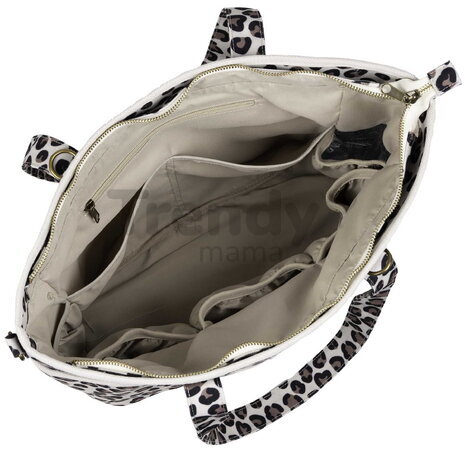 Prebaľovacia taška ku kočíku Madrid Bag Leopard Clay Beaba s prebaľovacou podložkou a popruhmi ku kočíku leopardí vzor