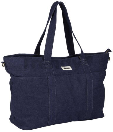 Prebaľovacia taška ku kočíku Madrid Bag XXl Denim Beaba s prebaľovacou podložkou a popruhmi ku kočíku extra veľká modrá