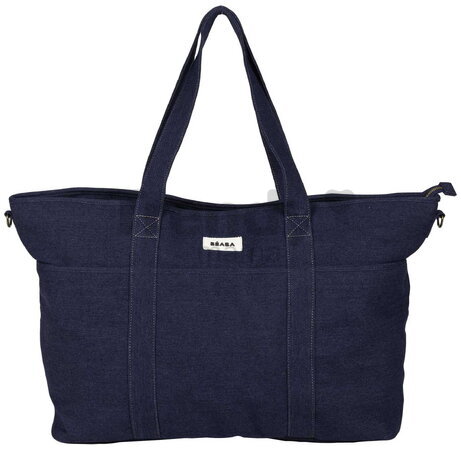 Prebaľovacia taška ku kočíku Madrid Bag XXl Denim Beaba s prebaľovacou podložkou a popruhmi ku kočíku extra veľká modrá