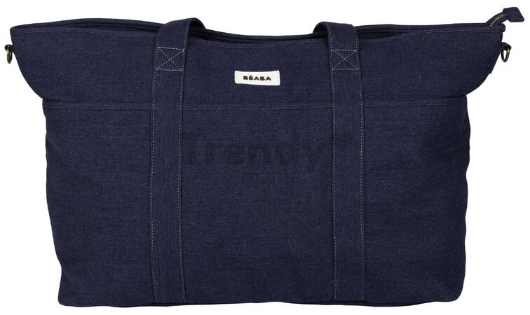 Prebaľovacia taška ku kočíku Madrid Bag XXl Denim Beaba s prebaľovacou podložkou a popruhmi ku kočíku extra veľká modrá
