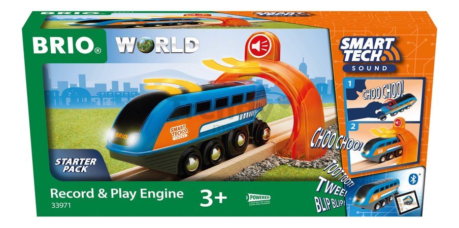Lokomotíva elektronická s nahrávaním zvukov Smart Tech Sound Record & Play Engine BRIO so svetlom a interaktívny tunel s pripojením na aplikáciu od 3 