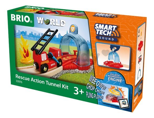 Požiarna služba s interaktívnym tunelom Rescue Action Tunnel Kit Smart Tech Sound BRIO s hasičským vozňom od 3 rokov BRIO9765