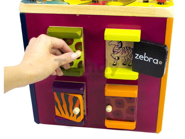 Drevená interaktívna kocka Zany Zoo B-Toys s aktivitami od 12 mes BTBX1004Z