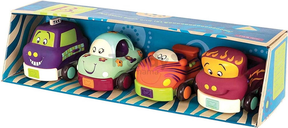 Autíčka na zotrvačník Wheeee-ls! B-Toys z mäkkého plastu 4 kusy od 12 mes BTBX1480Z